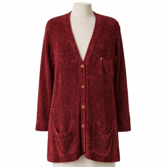 Ball Of Cotton Sweaters - Vtg Ball Cotton Red Corduroy Button Long Sleeve Cardigan L Ladybug Cottagecore